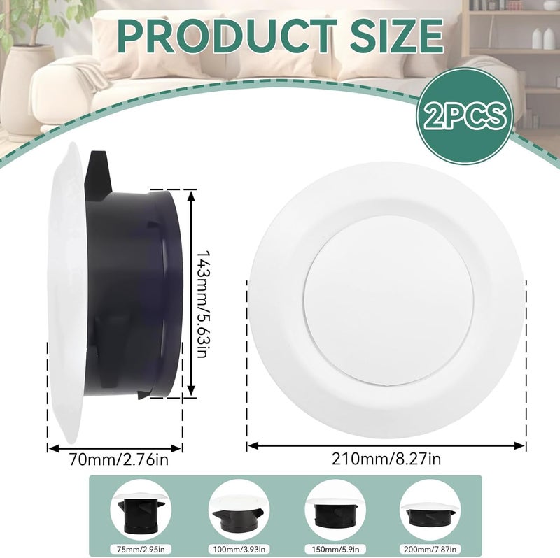Frdhee 2PCS 6in Round Soffit Vents, White ABS Round Exhaust Air Vent Cover for Exhaust Fan, Inline Duct Fan, Dryer Vent, HVAC Ventilation, Attic & Home Venting (6in) - Image 2